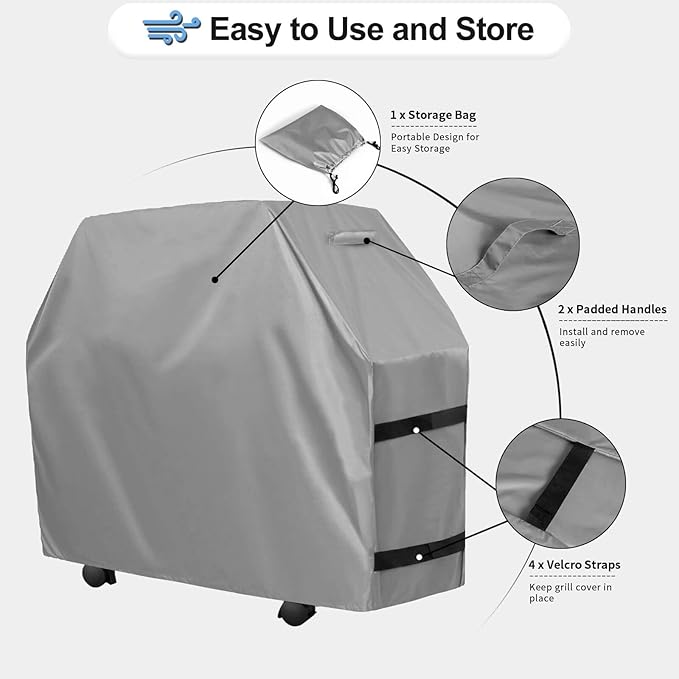OutdoorLines Waterproof Heavy Duty BBQ Grill Cover - Universal Barbecue Grill Covers UV Resistant Barbeque Gas Grill Cover for Outdoor Outside Grill, 72L x 26W x 51H Inch, Gray