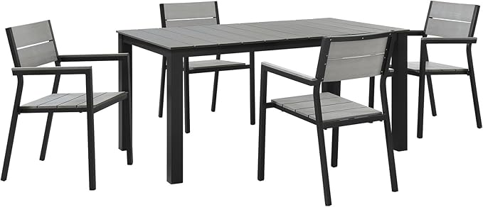 Modway Maine Aluminum 5-Piece Outdoor Patio Dining Set with 63" Dining Table and Four Dining Armchairs in Brown Gray