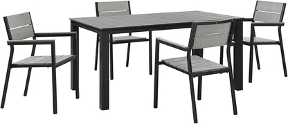 Modway Maine Aluminum 5-Piece Outdoor Patio Dining Set with 63" Dining Table and Four Dining Armchairs in Brown Gray