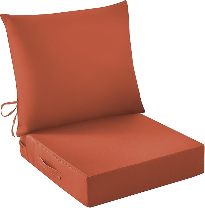 IASEAHK Outdoor Seat Cushion Set, Waterproof & Fade Resistant Patio Chair Cushions, Outdoors Cushion for Patio Furniture, 24 x 24 x 5.75 Inch, Outdoor Couch Cushions with Handle and Ties, Spice