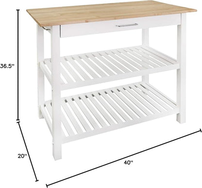 Casual Home Kitchen Island with Solid American Hardwood Top, Natural/White, 40" W (373-91)