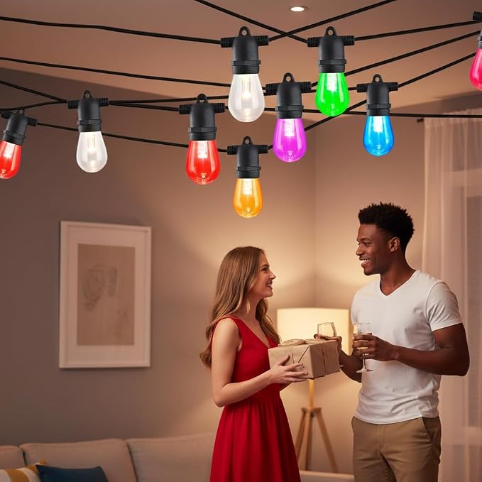 48FT Solar-Powered RGB Outdoor String Lights – Dimmable Waterproof Patio Lights with Remote Control for Garden, Backyard, and Deck