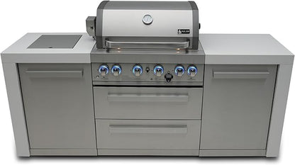 Mont Alpi MAi400-D 4 Burner Stainless Steel Outdoor Kitchen Island BBQ Grill - Side Burner | Granite Countertops | Rotisserie | 32 Inch