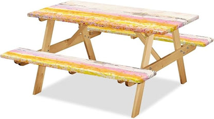 Landscape Picnic Table Cover with Bench Covers for Camping Party Supplies Outdoor Picnic Table Cover with Elastic Band