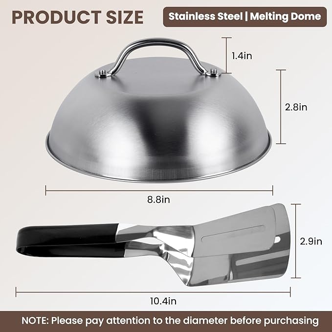 9” Blackstone Basting Cover Lid Dome for Griddle Cooking Basting, Griddle Accessories for Enhanced Flavor and Steaming Vegetables + 9.7" Spatula Steak Grill Tongs for Flipping Barbecue