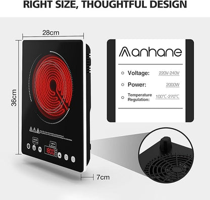 ANHANE 1800W Electric Cooktop, 110V Single Burner Stove with Overheat Protection and Adjustable Power Levels - Portable Ceramic Stove for Kitchen, Travel, RV