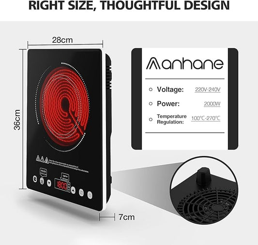 ANHANE 1800W Electric Cooktop, 110V Single Burner Stove with Overheat Protection and Adjustable Power Levels - Portable Ceramic Stove for Kitchen, Travel, RV