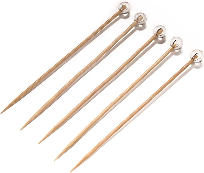 BambooMN Decorative Ball End Bamboo Cocktail Appetizer Picks - 5.9" (15cm) - Clear - 100pcs