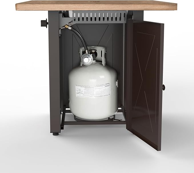 Outdoor Fire Tables, 50,000 BTU Patio Fire Pit Table Prop ane Fireplace for Backyard, Deck, Multi-Use Square Gas Fire Pit with Lid & Lava Rock, Table Top Firepit, Wood Table and Mocha Base