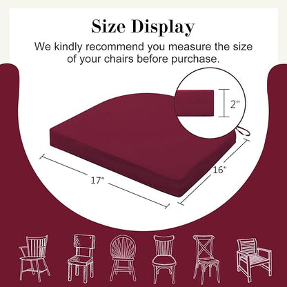 Cozyide Outdoor Chair Cushions, Waterproof Patio Seat Cushions with Adjustable Straps, Round Corner Patio Chair Cushions for Garden, Burgundy, 17x16x2 Inch (Pack of 4)