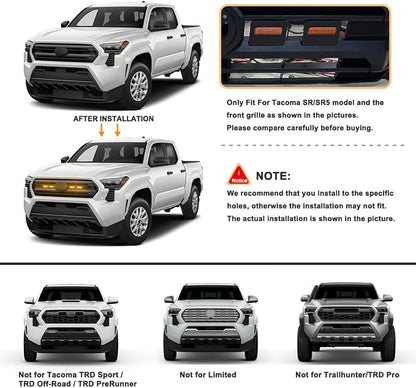Amber LED Grille Lights for Tacoma SR SR5 2024 2025, 4Pcs Front Grill Light Kit with Wire Harness and Fuse