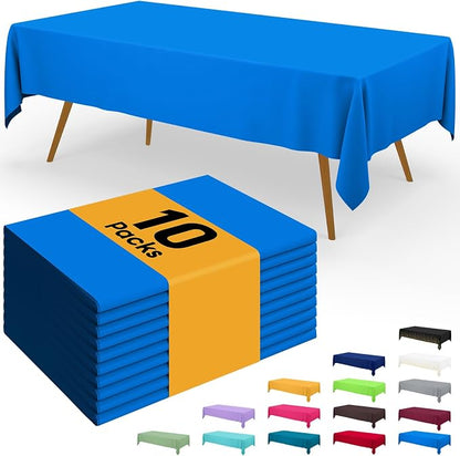 Smiry Disposable Table Cloth - 10 Pack, 54 x 108 Inch Waterproof Rectangle Tablecloths for Parties, Decorative Plastic Table Cover, Leakproof & Sturdy, Blue