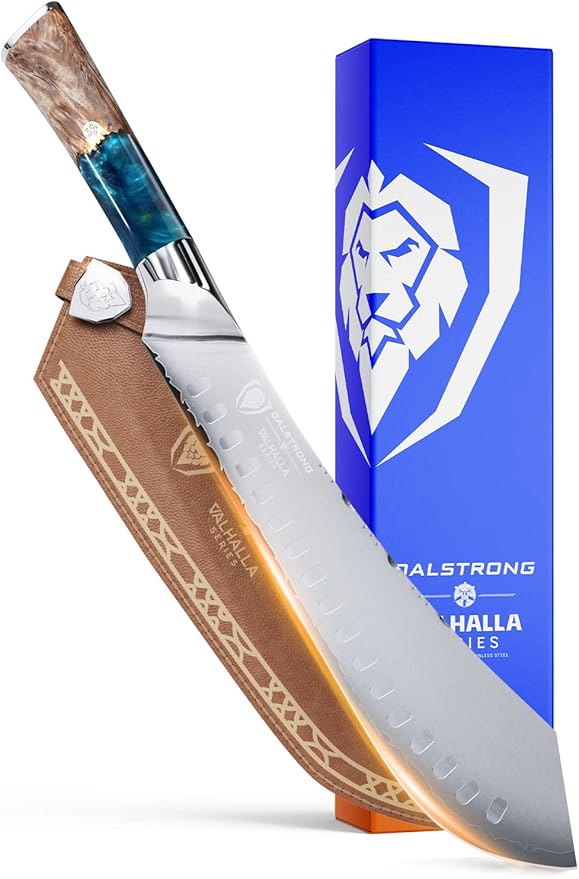 Dalstrong Bull-Nose Butcher Knife - 10 inch - Valhalla Series - 9CR18MOV HC Steel Kitchen Knife - Celestial Resin & Wood Handle - Razor Sharp BBQ Meat Knife Gift - Breaking Knife - Leather Sheath