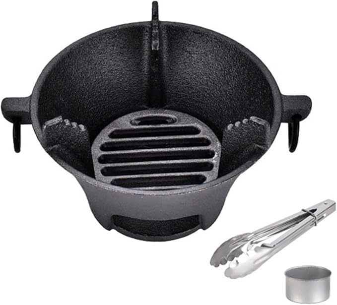 Cast Iron Charcoal Stove Portable Korean Cooktop Japanese BBQ Grill Uniform Heat Conduction Black 25.5cm for Camping or Picnic(16cm)