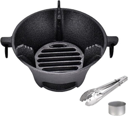 Cast Iron Charcoal Stove Portable Korean Cooktop Japanese BBQ Grill Uniform Heat Conduction Black 25.5cm for Camping or Picnic(16cm)