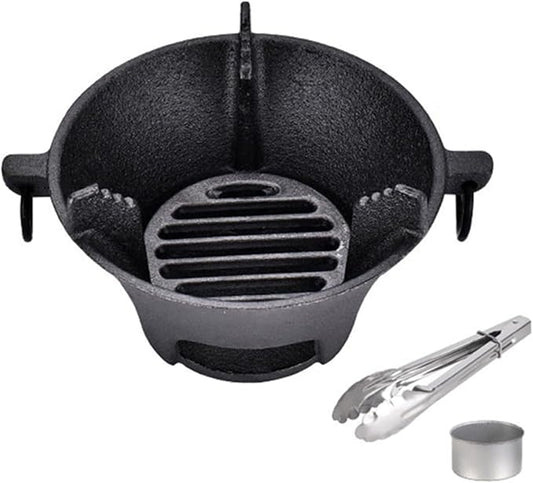Cast Iron Charcoal Stove Portable Korean Cooktop Japanese BBQ Grill Uniform Heat Conduction Black 25.5cm for Camping or Picnic(16cm)