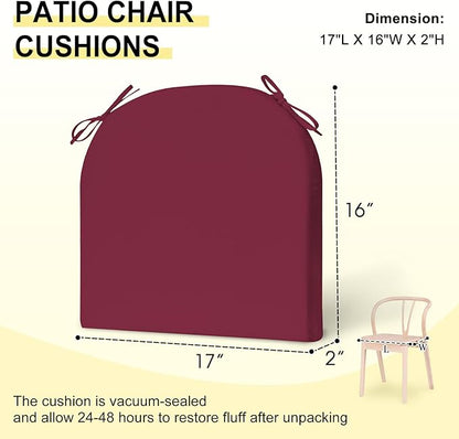 downluxe Outdoor Chair Cushions Set of 2 for Patio Furniture, Water-Resistant Patio Chair Cushions with Ties, High Density Foam Outdoor Seat Cushion, 17" X 16" X 2", Burgundy