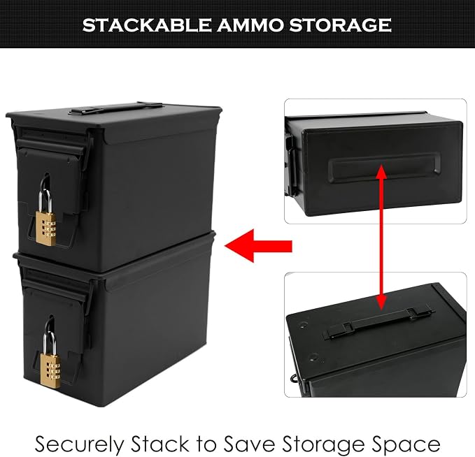 Aolamegs 50 Cal Ammo Can – Locking Hardware Kit and Stainless Steel Padlock，Ammo Box Military & Army M2A1