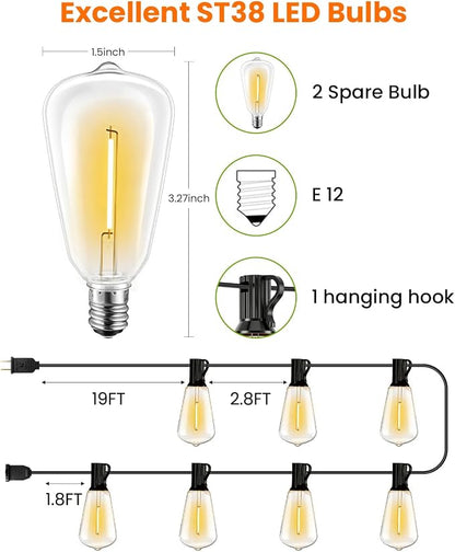 VOLIVO 200FT Outdoor String Lights for Patio, Waterproof Hanging Lights with 65+2 Shatterproof ST38 Edison Bulbs, Dimmable & Connectable Outside String Light for Backyard, Deck, Porch, Balcony
