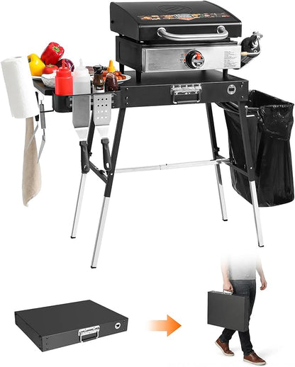 Outdoor Folding Grill Table, Adjustable Blackstone Griddle Stand, Fit 17” 22” Blackstone & Ninja Grills, Portable Camping Table for Outdoor BBQ & Tailgating