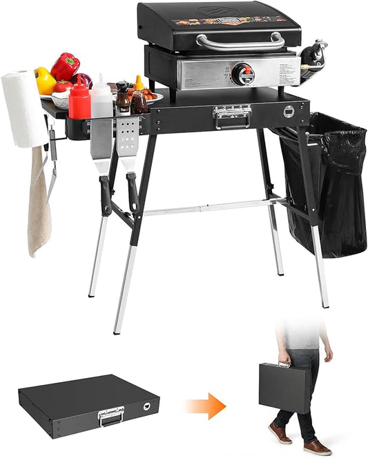 Outdoor Folding Grill Table, Adjustable Blackstone Griddle Stand, Fit 17” 22” Blackstone & Ninja Grills, Portable Camping Table for Outdoor BBQ & Tailgating