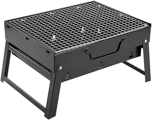IRYZE Portable Charcoal Grill Charcoal BBQ Grill Stainless Steel BBQ Foldable Portable Outdoor Cooking Camping Hiking Picnic BBQ Grill for Outdoor (Color : Black, Size : 35x27x20cm)