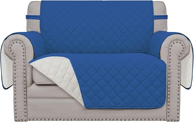 Easy-Going Reversible Couch Cover, Oversized Chair, Blue/Ivory | Machine Washable Slipcover For Dogs, Water Resistant Furniture Mat For Living Room, Non-Slip Sofa Cover, Pet Friendly