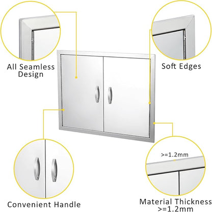 GarveeLife BBQ Access Door 31 in W x 24 in H, Double Outdoor Kitchen Door, Weatherproof Built in 304 Stainless Steel with Handle for Outside, Commercial, BBQ Island, Grilling Station, Outside Cabinet