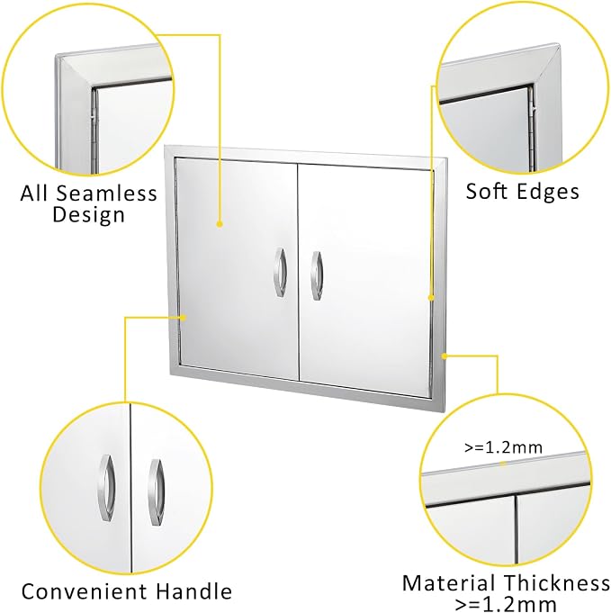 GarveeLife BBQ Access Door 26 in W x 24 in H, Double Outdoor Kitchen Door, Weatherproof Built in 304 Stainless Steel with Handle for Outside, Commercial, BBQ Island, Grilling Station, Outside Cabinet