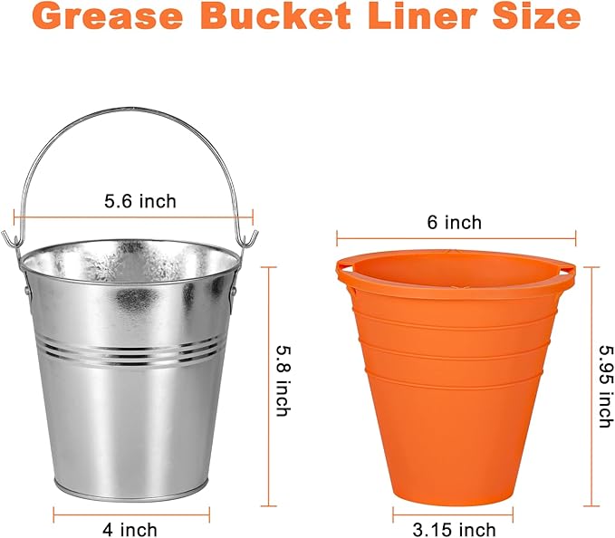 Drip Tray Grease Bucket and 2pcs Reusable siliconel Liners for Oklahoma Joe's, Traeger, Pit-Boss, Z Grill, Camp Chef, Grill Grease Bucket Fits Most Offset Smokers（Silver+Orange）