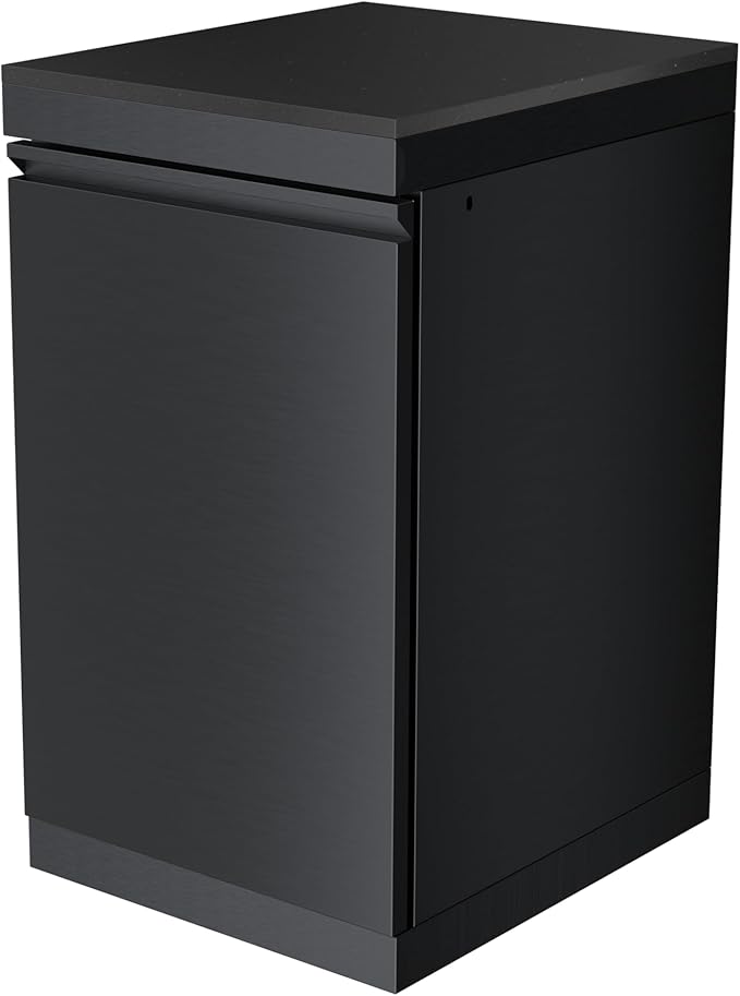 Stainless Steel Outdoor Kitchen Storage Cabinet with Granite Countertop, Modular BBQ Island Cart, Reversible Door, Caster Wheels, Patio Grill Station Organizer for Backyard Prep Area (Black)