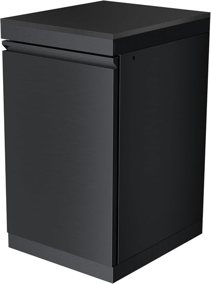 Outdoor Kitchen Storage Cabinet, 304 Stainless Steel BBQ Island Module with Granite Countertop, Reversible Door, Locking Casters, Ventilated Interior for Patio Grill Accessories Organization (Black)