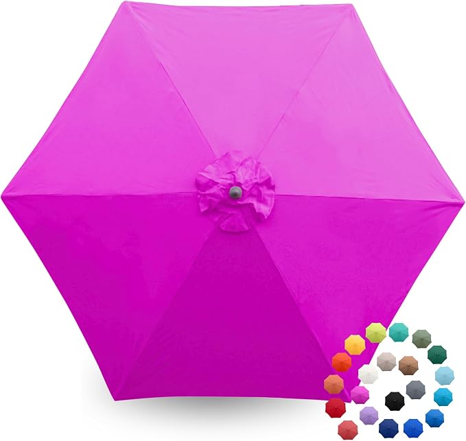 Formosa Covers 9ft Market Patio Umbrella Canopy - Fuchsia, 6 Ribs, 300D UV Protective and Water Resistant, Premium Quality Replacement Canopy