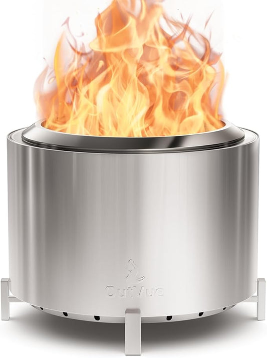 OutVue 27 inch Stainless Steel Smokeless Fire Pit, Outdoor Smokeless Firepit, Wood Burning Fire Pits for Camping, Bonfire, Low Smoke Firepit for Outside (Vertical Hole)
