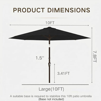 Kingdura 10FT Outdoor Patio Umbrella, Round Market Table Umbrella with Push‑Button Tilt and Crank Lift, 8 Sturdy Metal Ribs, UV50+ Protection Canopy for Backyard, Lawn, Deck, Poolside, Garden (Black)