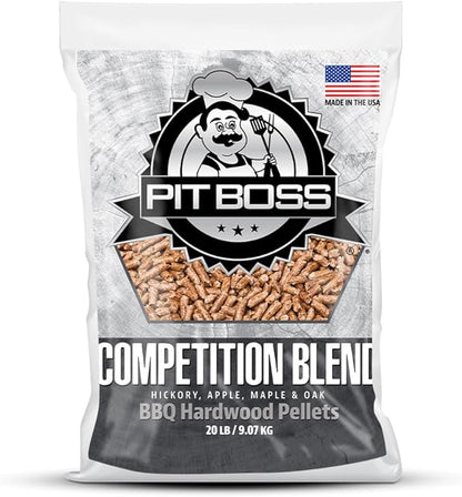 Pit Boss 100% All Natural BBQ Hardwood Pellets for Cooking, Grilling, and Smoking | 20 lbs. Wood Pellets for Pellet Grills and BBQ Smokers | Competition Blend