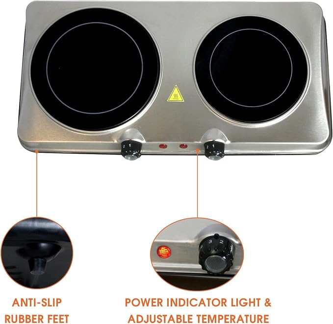 Portable Dual Burner Infrared Cooktop – 1700W Electric Countertop Stove with Dual Size Burners, Adjustable Heat Settings & Sleek Steel Finish – Compact Hot Plate for Small Kitchens