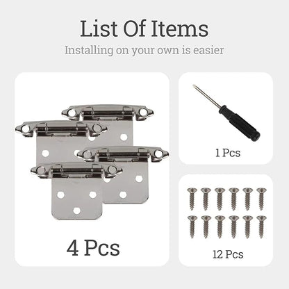Steel Cabinet Cabinet Hinges (4 Pcs) Come with Screwdriver for recessed Kitchen Cabinet Doors semi-Concealed 1/2 Inch Overlay Cabinet Hinges Door Hinge