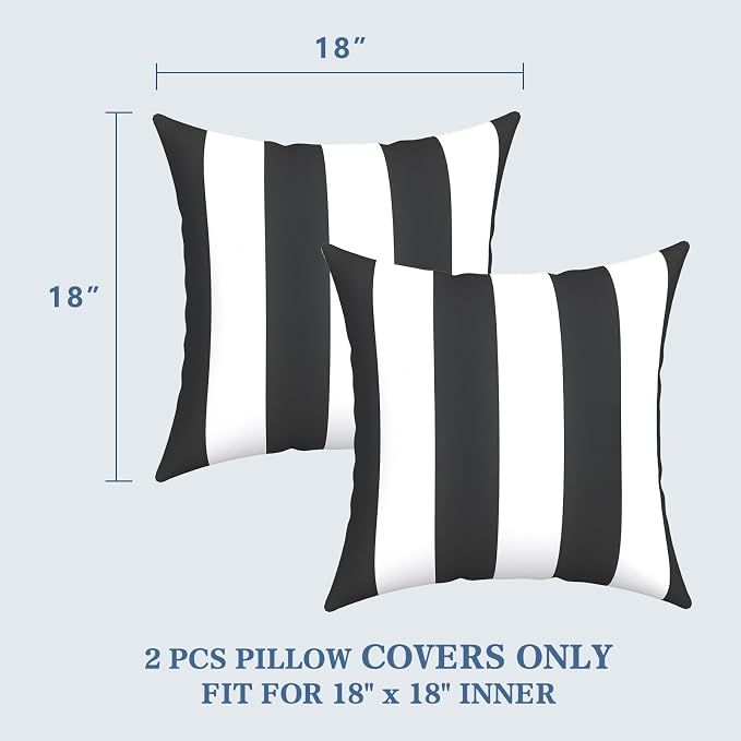 LVTXIII 2 Pack Outdoor Pillow Covers ONLY 18x18 Inch, Water-Repellent Square Decorative Cushion Covers for Patio Furniture, Garden, Sofa, Cabana Black