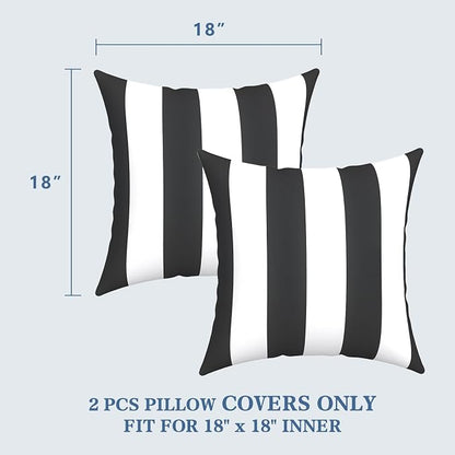 LVTXIII 2 Pack Outdoor Pillow Covers ONLY 18x18 Inch, Water-Repellent Square Decorative Cushion Covers for Patio Furniture, Garden, Sofa, Cabana Black