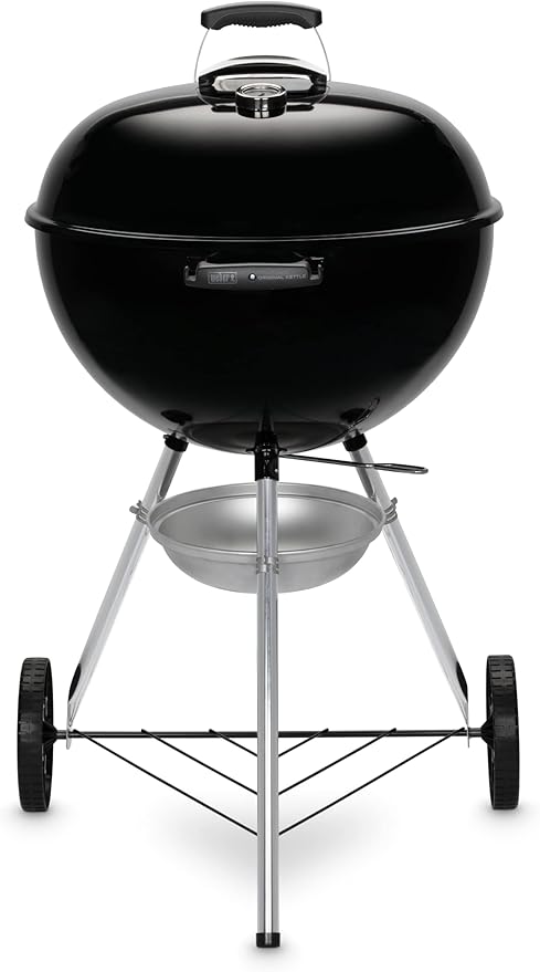 Weber Original Kettle E-5710 Charcoal Barbecue/Porcelain-Enamelled Lid & Bowl, 57 cm Cooking Surface, One-Touch Cleaning System, Lid Thermometer, Tripod Stand and Wheels, Black