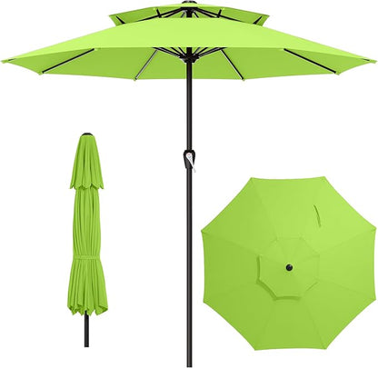 AreShark 12ft 2 Tiers Patio Umbrella - Outdoor Umbrella Waterproof UV Protection, Market Table Umbrella w/ 8 Sturdy Ribs&Crank for Pool, Porch, Garden(Apple Green)