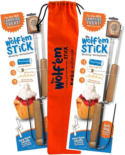 Wolf'em Marshmallow Roasting Stick - Multiple Cooking Attachments - Campfire Pie, S'More, and Hot Dog BBQ Roaster | Easy Spin Handles…