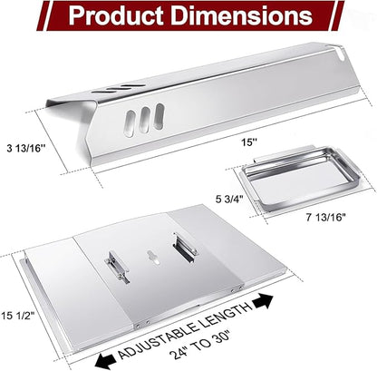 Hiorucet Adjustable 24''-30'' Grill Drip Pan Kits for Dyna Glo DGF493BNP, DGF510SBP, Backyard Grill BY13-101-001-12, Grease Tray and Heat Plate Shields for Dyna Glo Grill Replacement Parts 5 Burner.