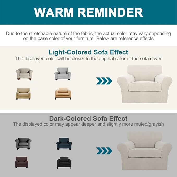 Turquoize 2 Piece Chair Covers for Living Room Armchair Couch Cover with Individual Cushion Covers Furniture Cover for Chairs Feature Jacquard Fabric (Chair, Ivory)