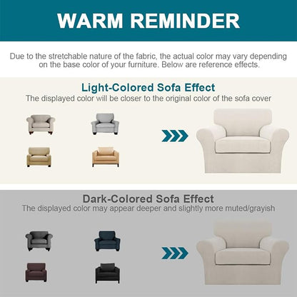 Turquoize 2 Piece Chair Covers for Living Room Armchair Couch Cover with Individual Cushion Covers Furniture Cover for Chairs Feature Jacquard Fabric (Chair, Ivory)