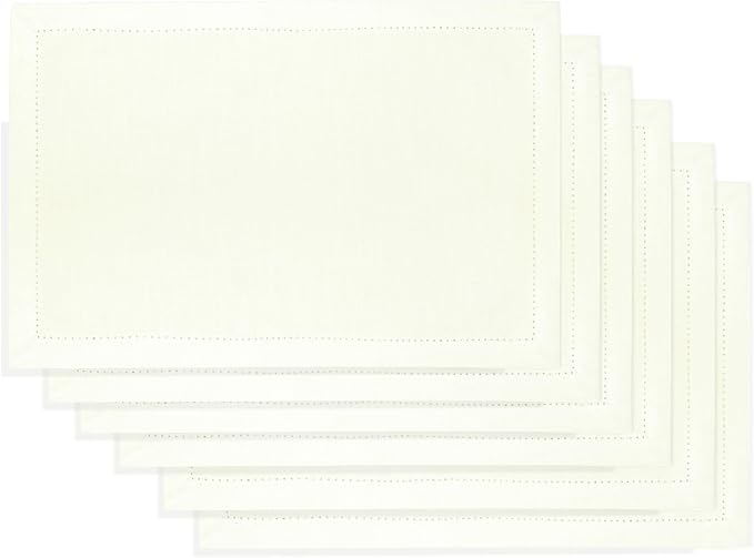 Urban Villa Placemats for Dining Table 100% Cotton Placemats 14''x20'' Over Sized Tablemats Set of 6 Placemats Hemstitch Ivory Tablemats for Family Dinners Wedding Parties Placemats