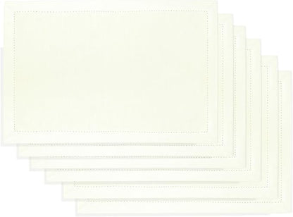 Urban Villa Placemats for Dining Table 100% Cotton Placemats 14''x20'' Over Sized Tablemats Set of 6 Placemats Hemstitch Ivory Tablemats for Family Dinners Wedding Parties Placemats