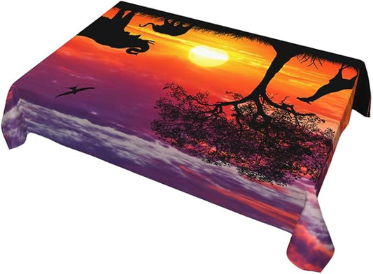 Decorative Rectangle Table Cloths Animal Safari Africa Elephant and Baby with Giraffe Tablecloth Table Cover for Dining/BBQ/Picnic/Coffee Table 52 X 70 Inches