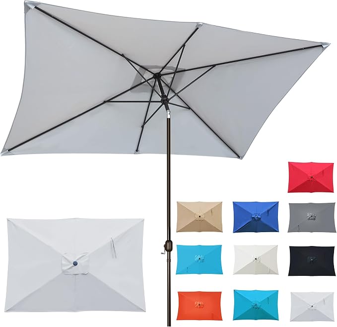 Blissun Rectangular Patio Umbrella, Table Market Umbrella with Tilt and Crank, Outdoor Umbrella for Garden, Deck, Backyard, Pool and Beach